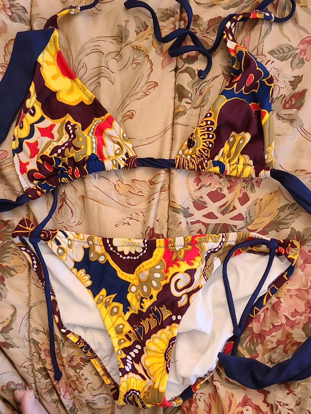 J. Crew Multicolor Paisley Tie-Side One-Piece Swim Suit - Yellow & Navy